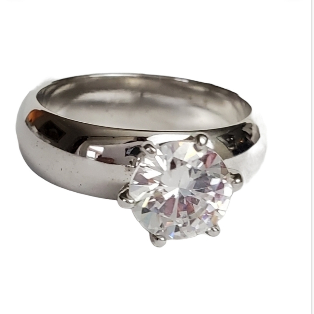 Women's Silver Plated Solitaire Ring 3 CTW Cubic Zirconia  Size 12 *